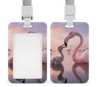 Pretty Sunset Pink Flamingo ID Badge Holder Retractable Badge Reel Vertical Card Name Tag Holder with Breakaway Lanyard, ID Cards Holders Case for Nurse Security Staff Women Men
