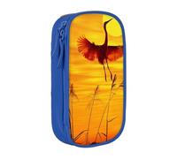 Pretty Sunset Pink Flamingo Pencil Case Blue Pencil Bag with 2 Compartments | Large Capacity Pencil Pouch Stationery Organizer Makeup Bag For Students Office Travel Art Supplies