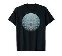 Pretty Teal Ombre Feminine Boho White Mandala Flower Pattern T-Shirt