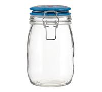 Pretty Things Glass Jar 1000ml, Clear Glass Storage Jar with Blue Ceramic Clip Top Lid Interiors by Premier Blue One Size