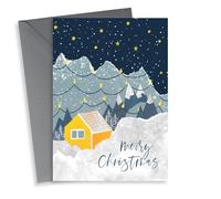 Pretty - Traditional - Classic - Snowy Mountains - Cottage - Festive - Starry Night - Merry Christmas Card