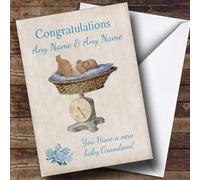 Pretty Vintage Blue Baby Boy Grandson On Scale Personalised Sibling Card - Card For Sibling, New Baby Brother, New Baby Sister, Congratulations New Baby Card