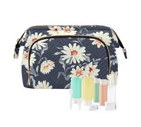Pretty White Daisy Floral Print Seamless Flowers Background Women Cosmetic Bag Makeup Bag Stylish Trip Beauty Bag Travel Toiletry Bag with Bottle Organizer 10.2 x 5.9 x 6.7 inch
