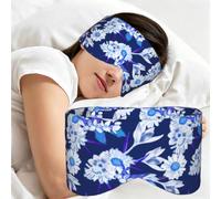Pretty White Flowers Blue Pattern, Sleep Mask for Home Travel, Full Eye Covers Light Blocking Eye Mask Sleep Eye and Ear Muffs