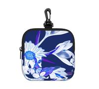 Pretty White Flowers Blue Pattern, Square Zipper Storage Bag, Neoprene Coin Purse, Small Wallets, Change Pouch, Change Purse