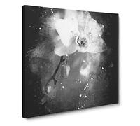 Pretty White Orchid Paint Splash Canvas Print | Gallery Wrapped 30mm Frame Wall Art | 14x14 inches | Ready to Hang | Modern Floral Picture | Living Room Bedroom Lounge Office