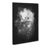 Pretty White Orchid Paint Splash Canvas Print | Gallery Wrapped 30mm Frame Wall Art | 24x16 inches | Ready to Hang | Modern Floral Picture | Living Room Bedroom Lounge Office