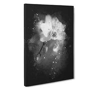 Pretty White Orchid Paint Splash Canvas Print | Gallery Wrapped 30mm Frame Wall Art | 30x20 inches | Ready to Hang | Modern Floral Picture | Living Room Bedroom Lounge Office