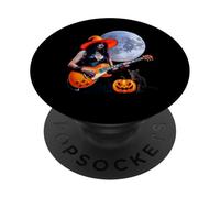Pretty Witch Rocker Playing Electric Guitar With Cat PopSockets Adhesive PopGrip