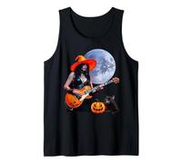 Pretty Witch Rocker Playing Electric Guitar with Cat Tank Top