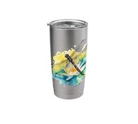 Pretty Womens Dragonfly Summer Lotus Boho Watercolor Odonata Stainless Steel Insulated Tumbler