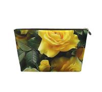 Pretty Yellow Rose Print Makeup Bag, Small Travel Cosmetic Bag Toiletry Bag Portable Makeup Pouch with Gold Zipper for Women Girls