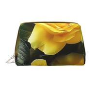 Pretty Yellow Rose Printed Makeup Bag for Women Portable Leather Make up Bag Travel Zipper Cosmetic Bags Organizer