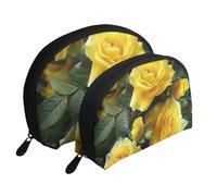 Pretty Yellow Rose Printed Makeup Bags 2-Piece Portable Shell Travel Toiletry Bag Cosmetic Organizer Bag for Women