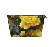 Pretty Yellow Rose Printed Travel Cosmetic Bags with Silver Zipper Makeup Organizer Cosmetic Case Toiletry Bag for Women Mom Girls