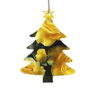 Pretty yellow rose Printed Wooden Christmas Tree-Shape Christmas Decorations 4 PCS Christmas Tree Decorations Holiday Hanging Decor