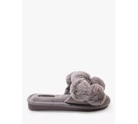 Pretty You London Women's Dolly Pom Pom Slippers in Grey - UK 5-6 - Grey