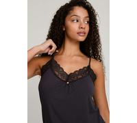 Pretty You London Women's Bamboo Lace Cami Cropped Trouser Pyjama Set in Raven - UK 8 - Raven