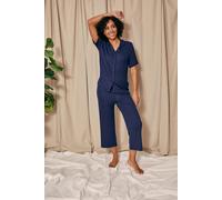 Pretty You London Women's EcoVero Ribbed Shirt Capri Set in Midnight - UK 20 - Midnight