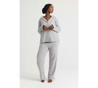 Pretty You London Women's Luxury Suite Waffle Long Pyjama Set in Grey - Grey - UK 12-14