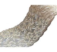 PrettyBoutique 1 Yard of 15cm Wide Elastic Stretch Lace Trim Ribbon Fabric Crafts Sewing DIY (Light Khaki)