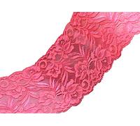 PrettyBoutique 1 Yard of 15cm Wide Elastic Stretch Lace Trim Ribbon Fabric Crafts Sewing DIY (Neon Coral)