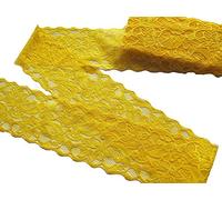 PrettyBoutique 1 Yard of 8cm Wide Elastic Stretch Lace Trim Ribbon Fabric Crafts Sewing DIY (Gold Yellow)