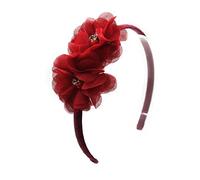 PrettyBoutique Chiffon Pearl Rhinestone Flowers Girls Alice Headband Hair Band (Wine)