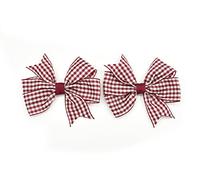 PrettyBoutique Pair of 3 Inches Girls School Gingham Flat Fan Bow Hair Alligator Clips Bobbles Elastics Ties (4.8cm Alligtor Clips, Wine/Ｍaroon)