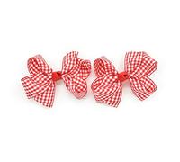 PrettyBoutique Pair of 3 Inches Girls School Gingham Knot Bow Hair Alligator Clips Bobbles Elastics Ties (4.8cm Alligator Clips, Red)