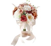 Prettybuy Bridesmaid Bouquets for Wedding, Artificial Flower Wedding Bouquets for Bride Caramel Rose Wedding Bridal Bouquets for Ceremony Anniversary Bridal Shower Church Home Decoration
