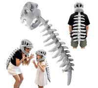 PrettyFirst Dinosaur Skeleton Costume, Soft 3D Spinosaurus Skull Headpiece with Spine Back Bone Outfit for Cosplay
