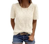 PRETTYGARDEN Embroidered Eyelet Tops for Women Summer Blouses Dressy Casual 2026 Spring Work Teacher Puff Short Sleeve Shirts