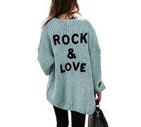 PRETTYGARDEN Long Sleeve Knit Sweaters Draped Open Front Cardigan Sweaters Coats - blue - Small