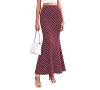 PRETTYGARDEN Maxi Skirts for Women 2026 Summer Flowy High Waisted Polka Dot Mermaid Office Work Spring Fashion Long Skirt, Dot Wine Red White, XL