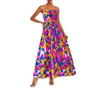 PRETTYGARDEN Summer Dresses for Women 2025 Beach Maxi Dress Spaghetti Strap Floral Boho A Line Wedding Guest Flowy Long Dress, Blue Floral, M