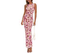 PRETTYGARDEN Wedding Guest Dresses for Women 2025 Summer Spring Floral Bodycon Sleeveless Mesh Maxi Long Dress