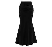 PRETTYGARDEN Women Fitted Mesh Mermaid Skirt 2025 Spring Summer Casual High Waisted Ruched Maxi Long Bodycon Going Out Skirts, Black, S