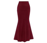 PRETTYGARDEN Women Fitted Mesh Mermaid Skirt 2025 Spring Summer Casual High Waisted Ruched Maxi Long Bodycon Going Out Skirts, Wine Red, S