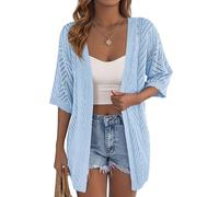 PRETTYGARDEN Women Lightweight Summer Short Sleeve Cardigan, Light Blue, XL