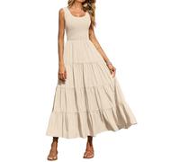 PRETTYGARDEN Women's 2025 Casual Loose Plain Maxi Sundress Smocked Tank Dress Sleeveless Summer Beach Tiered Long Dresses, Apricot, XL