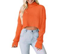 PRETTYGARDEN Women's 2025 Fall Winter Turtleneck Cropped Sweater Causal Ribbed Knit Long Sleeve Pullover Jumper Tops