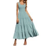 PRETTYGARDEN Women's 2026 Casual Loose Plain Maxi Sundress Smocked Tank Dress Sleeveless Summer Beach Tiered Long Dresses, Aqua Green, M