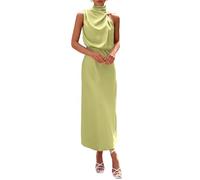 PRETTYGARDEN Women's 2026 Summer Satin Dress Elegant Sleeveless Mock Neck Cocktail Party Maxi Dresses, Tender Green, M