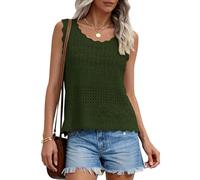 PRETTYGARDEN Womens Crochet Tank Tops 2026 Summer Spring Boho Sleeveless Cute Knit Sweater Vest Trendy Beach Vacation Clothes, Army Green, XL
