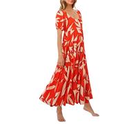 PRETTYGARDEN Womens Dresses 2025 Puff Sleeve Floral Casual Summer Dresses Smocked Backless Beach Flowy Tiered Maxi Dress, F-Orange White, XXL