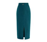 PRETTYGARDEN Women's Fall Midi Pencil Skirts Dressy Casual Work Office High Waisted Long Slit Corduroy Skirt, Lake Blue, 18