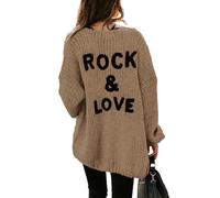 PRETTYGARDEN Women's Long Sleeve Open Front Knit Cardigans Sweaters Soft Loose Draped Coat Outerwear, Brown, Small