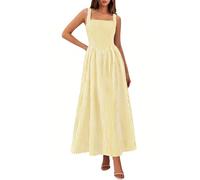 PRETTYGARDEN Women's Maxi Striped Dress 2026 Summer Sleeveless Square Neck Smocked A Line Long Flowy Spring Vacation Sundress, Yellow Striped, S