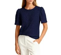 PRETTYGARDEN Women's Puff Short Sleeve Eyelet Shirts 2026 Summer Lace Blouses Dressy Casual Work Tops Spring Teacher Clothes, Navy Blue, XL